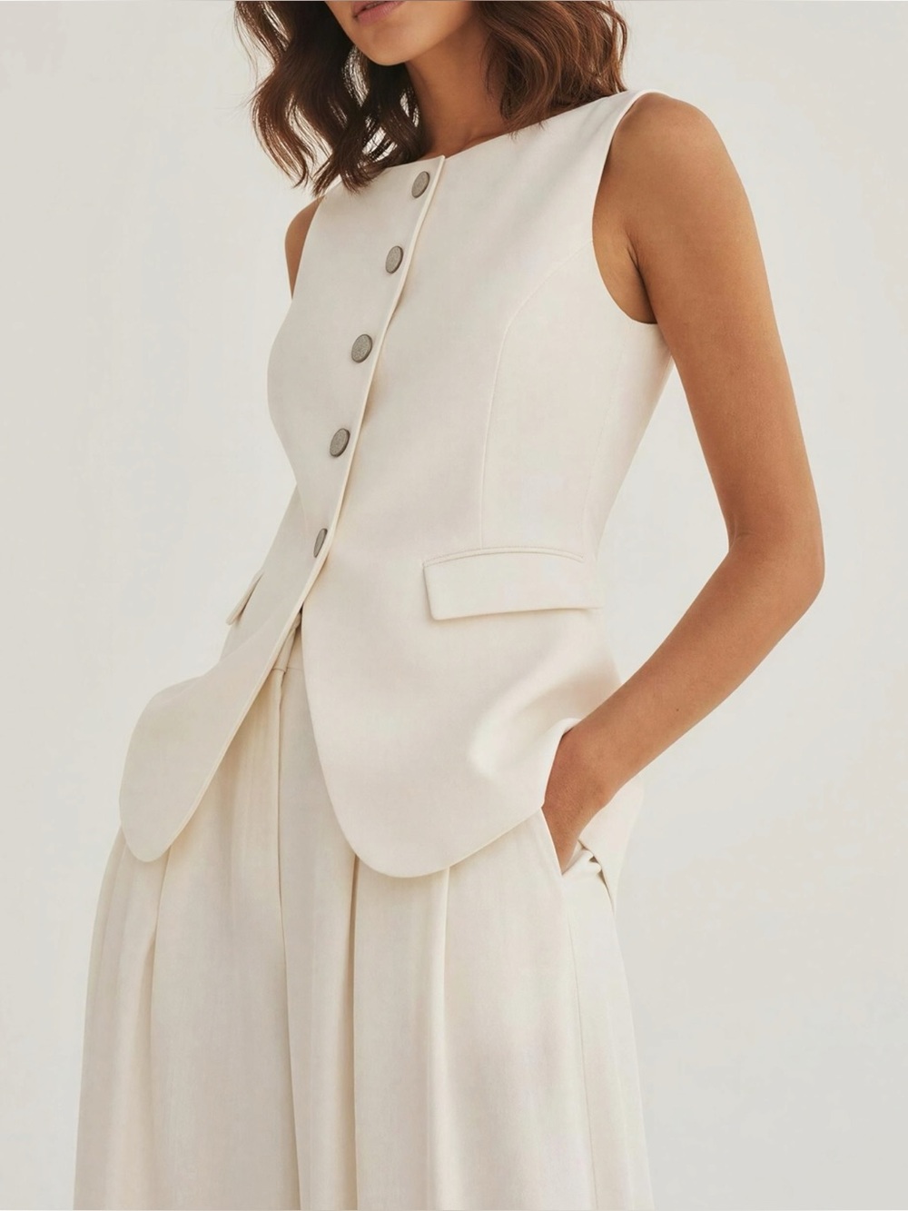 LILYSILK Sleeveless Button Up Silk Vest, Lily White, 6 (US) - Picture 1 of 10